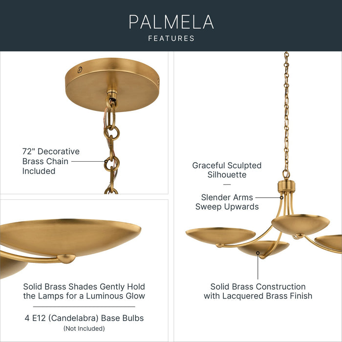 Kichler - 52854LBR - Four Light Chandelier/Semi Flush - Palmela - Lacquered Brass