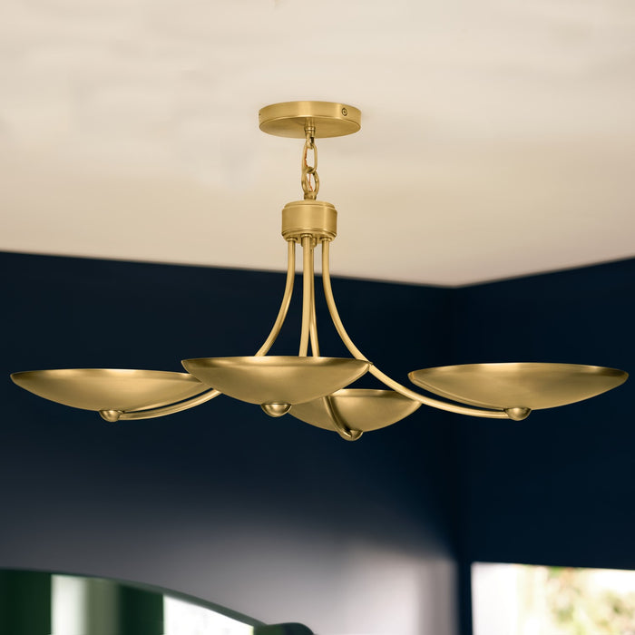 Kichler - 52854LBR - Four Light Chandelier/Semi Flush - Palmela - Lacquered Brass