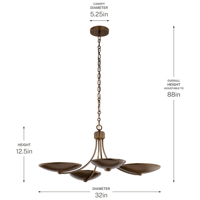 Kichler - 52854LBRLBZ - Four Light Chandelier/Semi Flush - Palmela - Lacquered Brass