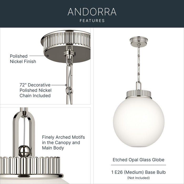 Kichler - 52867PN - One Light Pendant - Andorra - Polished Nickel