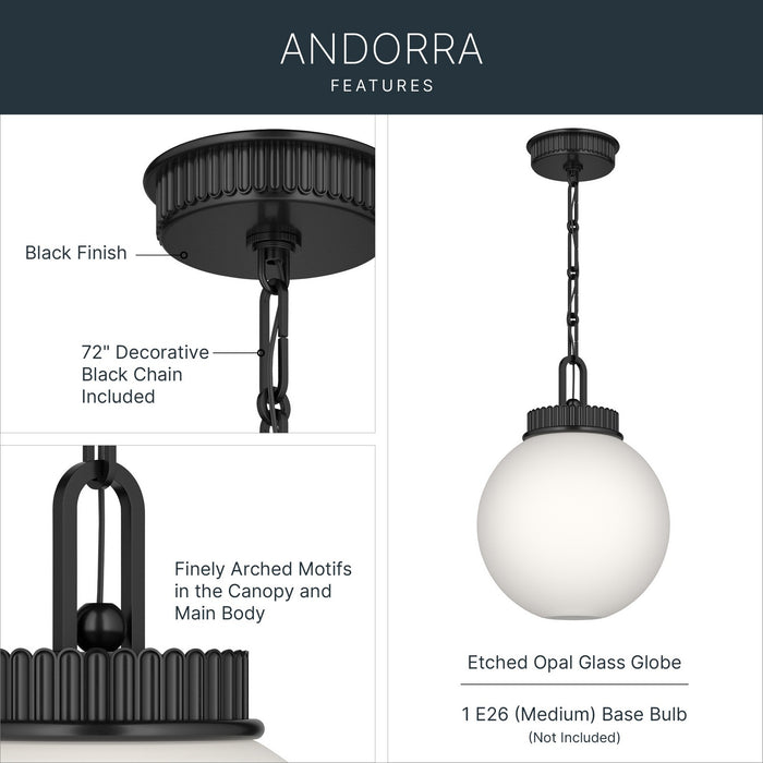 Kichler - 52866BK - One Light Pendant - Andorra - Black