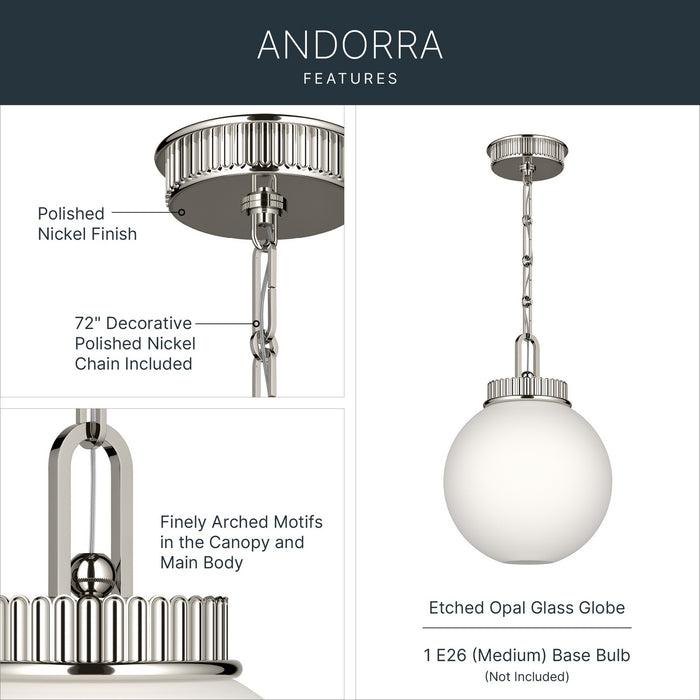 Kichler - 52866PN - One Light Pendant - Andorra - Polished Nickel