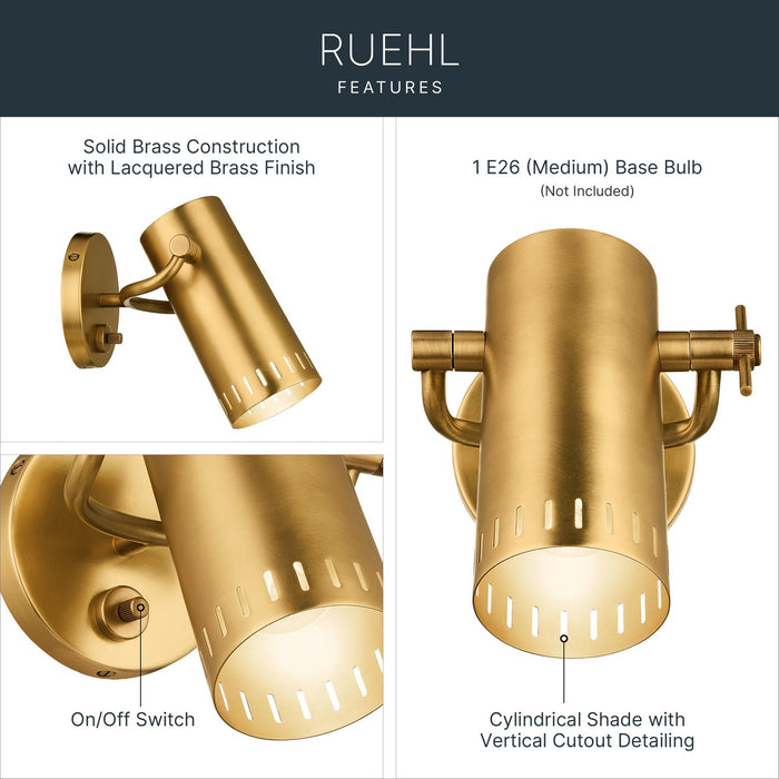 Kichler - 52840LBR - LED Wall Sconce - Ruehl - Lacquered Brass
