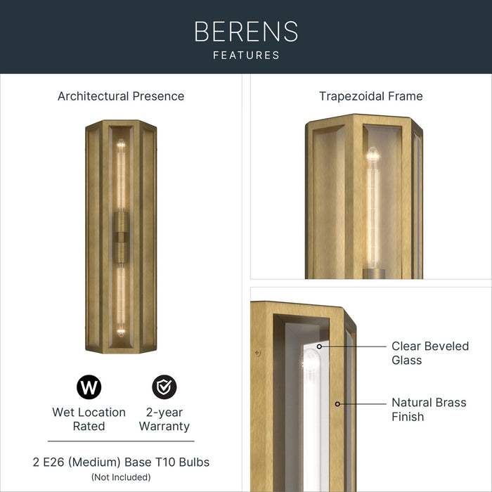 Kichler - 59216NBR - Two Light Outdoor Wall Mount - Berens - Natural Brass