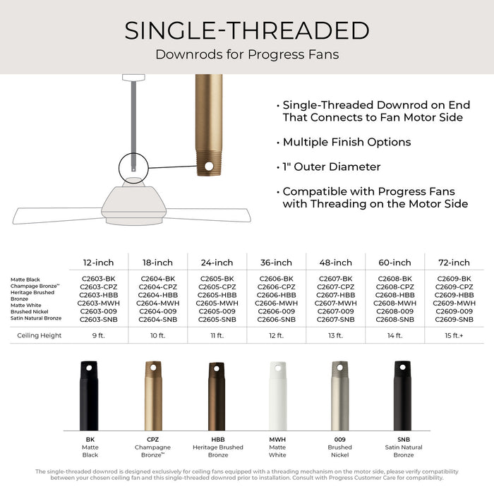 Progress Lighting - C2606-MWH - Ceiling Fan Downrod - Downrod - Matte White