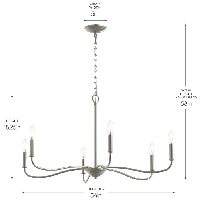 Progress Lighting - P400463-009 - Six Light Chandelier - Ilia - Brushed Nickel