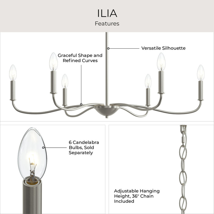 Progress Lighting - P400463-009 - Six Light Chandelier - Ilia - Brushed Nickel