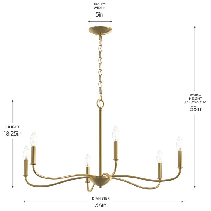 Progress Lighting - P400463-191 - Six Light Chandelier - Ilia - Brushed Gold