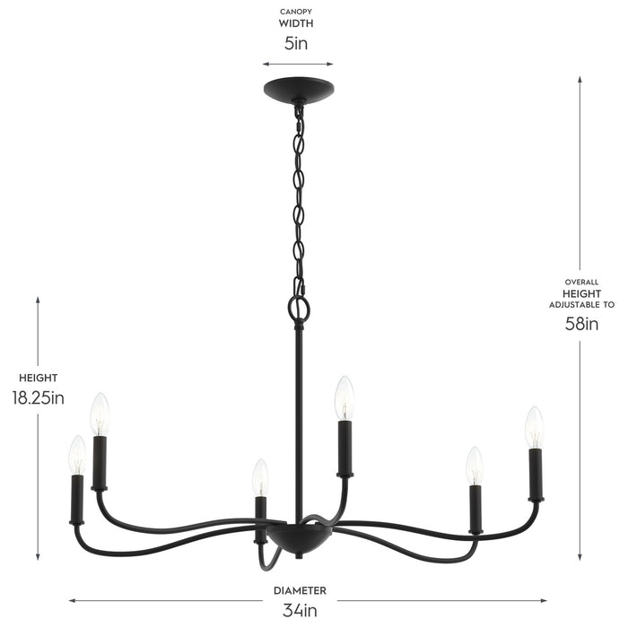 Progress Lighting - P400463-31M - Six Light Chandelier - Ilia - Matte Black