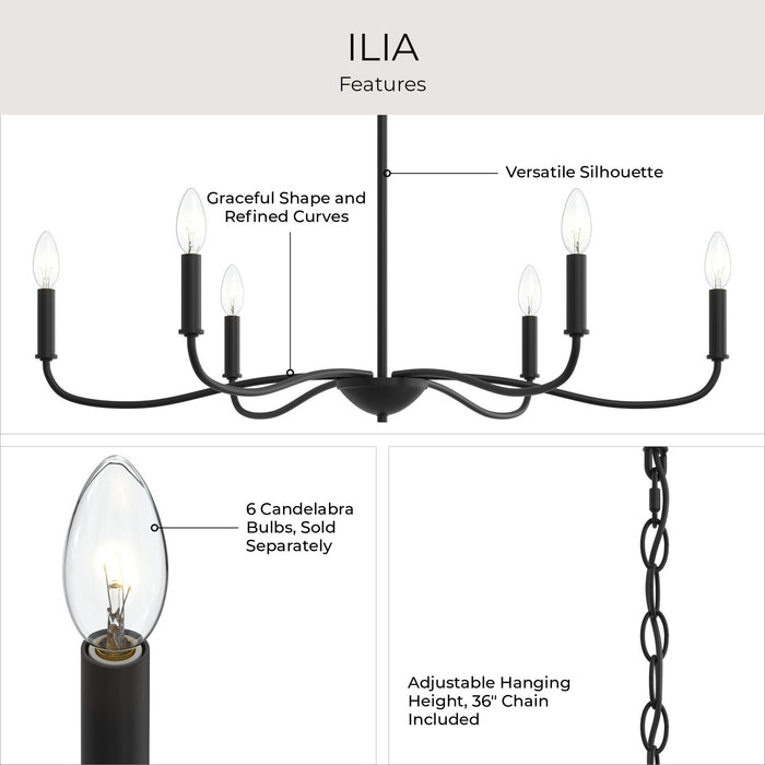 Progress Lighting - P400463-31M - Six Light Chandelier - Ilia - Matte Black