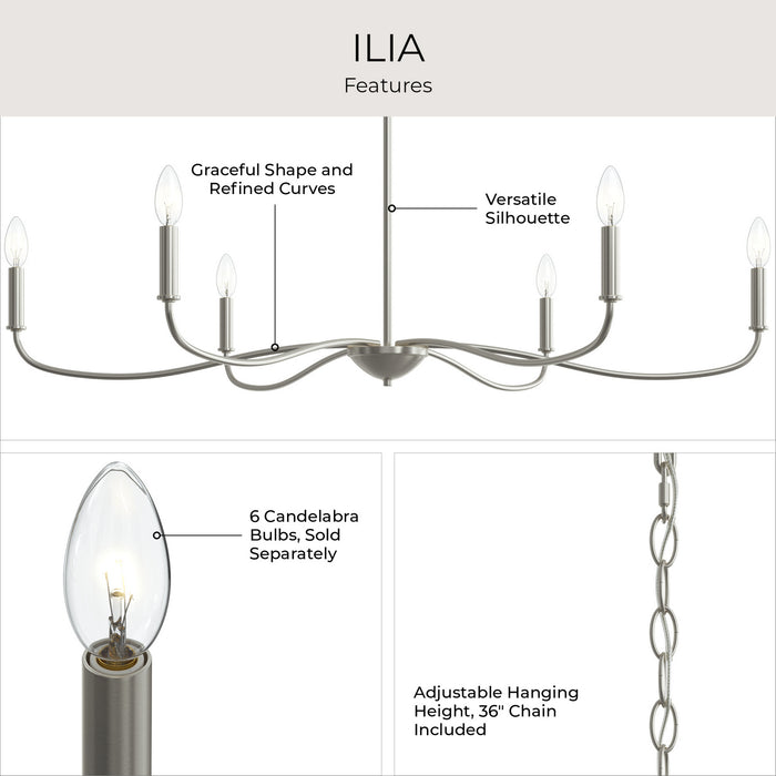 Progress Lighting - P400464-009 - Six Light Chandelier - Ilia - Brushed Nickel
