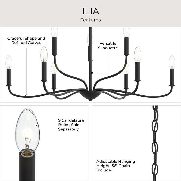 Progress Lighting - P400465-31M - Nine Light Chandelier - Ilia - Matte Black