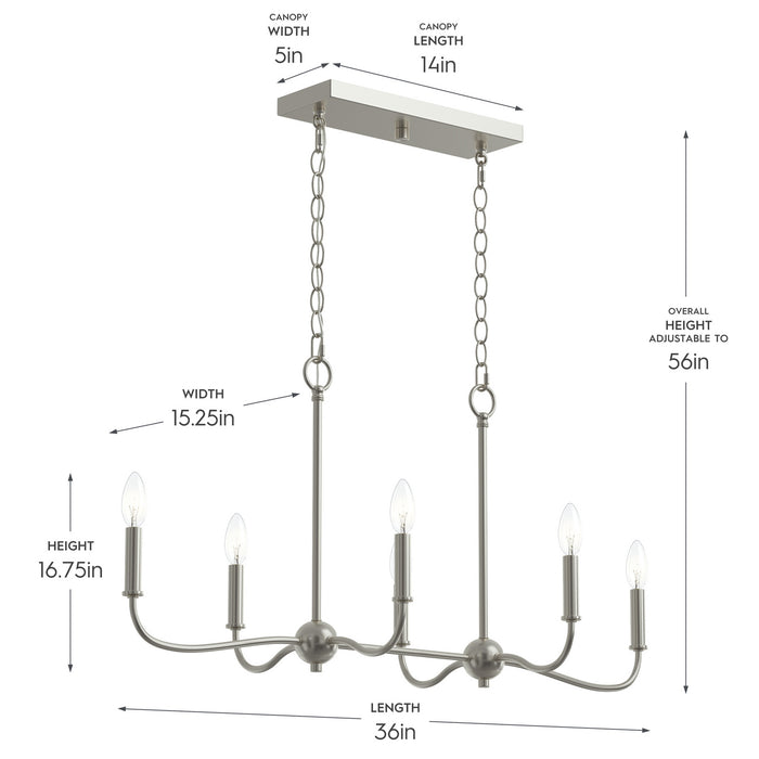 Progress Lighting - P400466-009 - Six Light Linear Chandelier - Ilia - Brushed Nickel