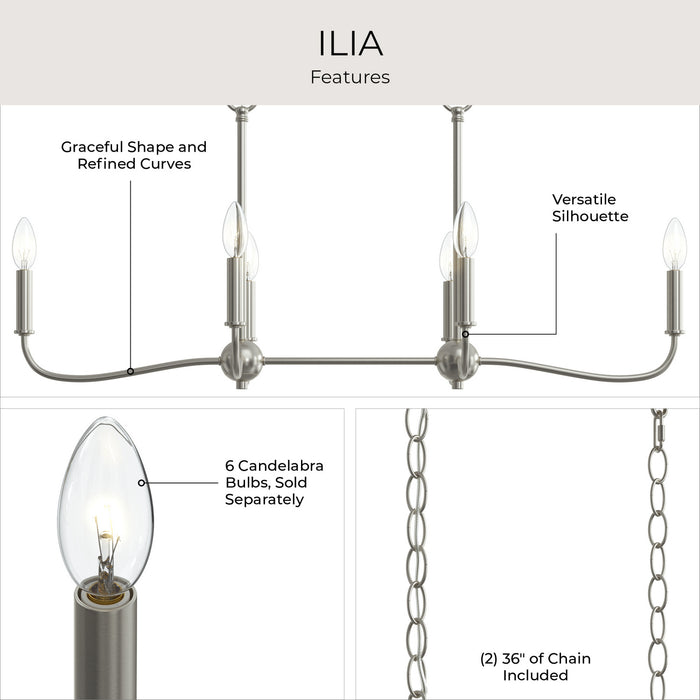 Progress Lighting - P400466-009 - Six Light Linear Chandelier - Ilia - Brushed Nickel