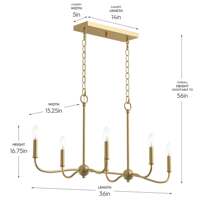 Progress Lighting - P400466-191 - Six Light Linear Chandelier - Ilia - Brushed Gold