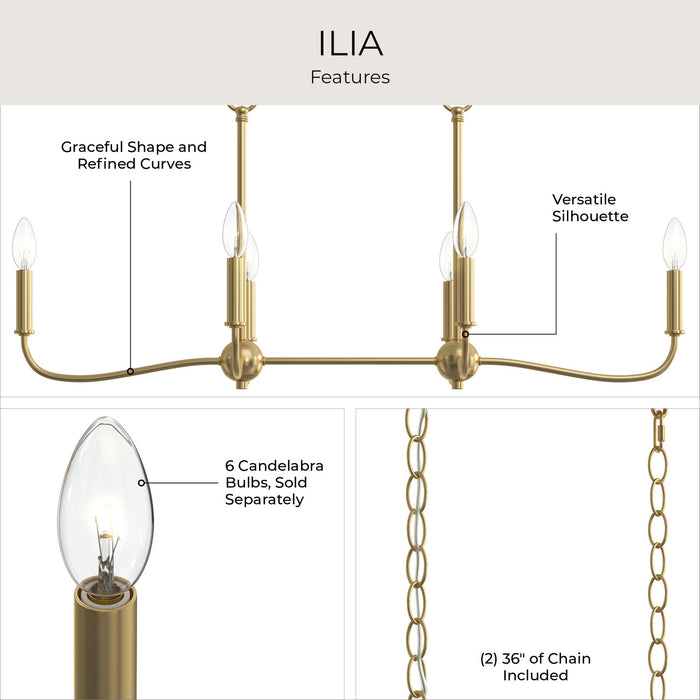 Progress Lighting - P400466-191 - Six Light Linear Chandelier - Ilia - Brushed Gold
