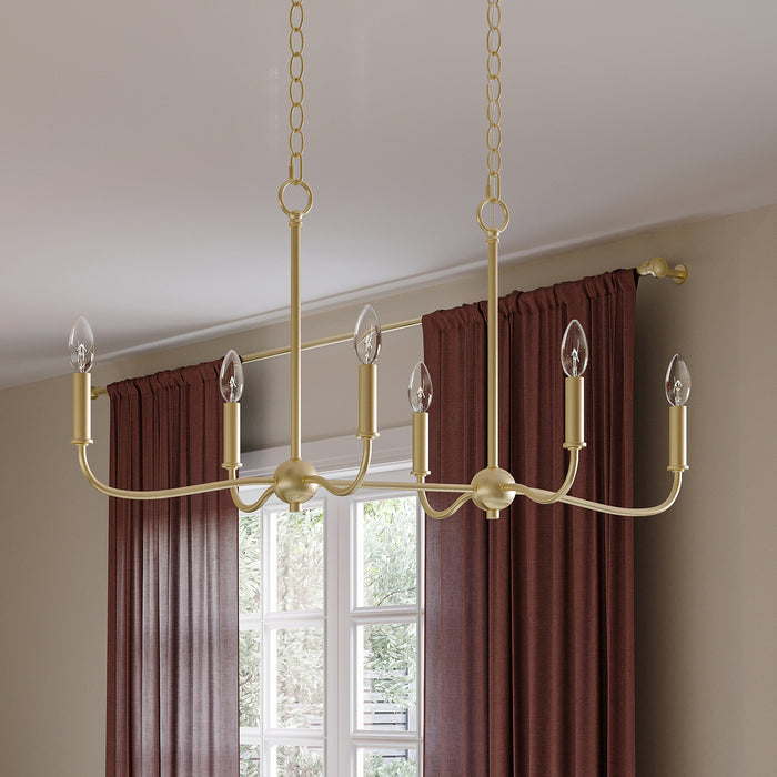 Progress Lighting - P400466-191 - Six Light Linear Chandelier - Ilia - Brushed Gold