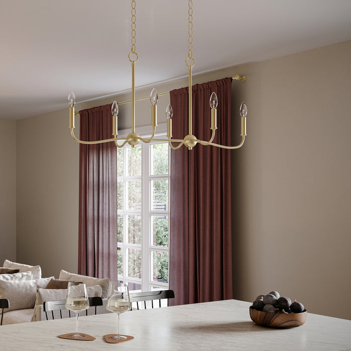 Progress Lighting - P400466-191 - Six Light Linear Chandelier - Ilia - Brushed Gold