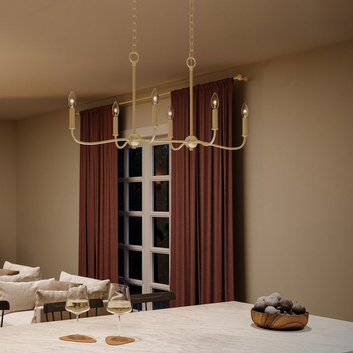 Progress Lighting - P400466-191 - Six Light Linear Chandelier - Ilia - Brushed Gold