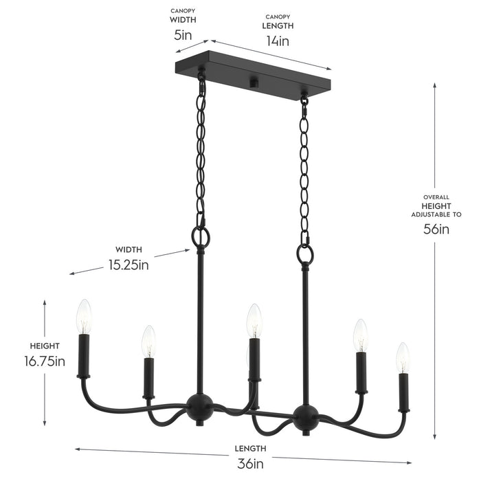 Progress Lighting - P400466-31M - Six Light Linear Chandelier - Ilia - Matte Black