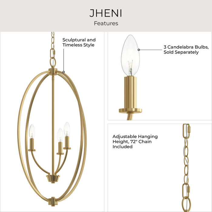 Progress Lighting - P500513-191 - Three Light Foyer Pendant - Jheni - Brushed Gold