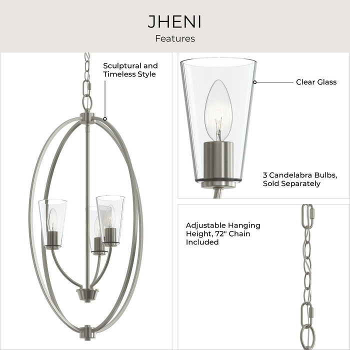 Progress Lighting - P500512-009 - Three Light Foyer Pendant - Jheni - Brushed Nickel