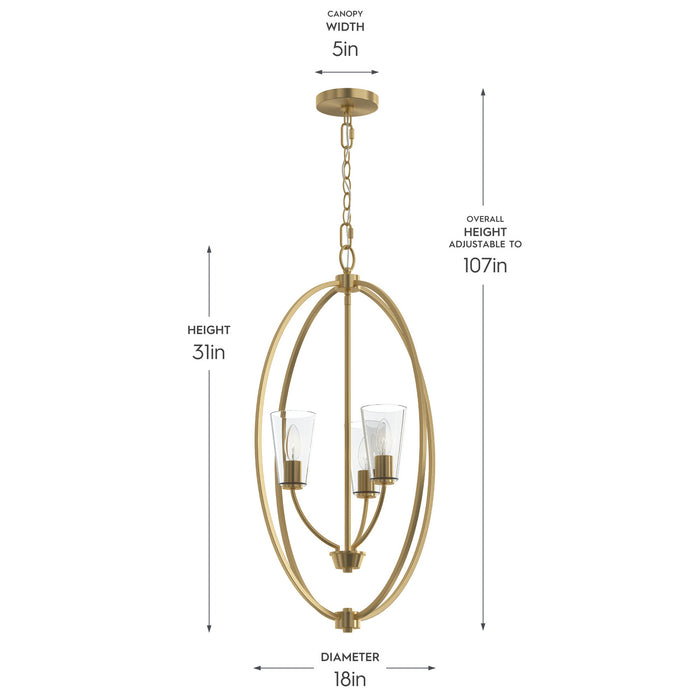 Progress Lighting - P500512-191 - Three Light Foyer Pendant - Jheni - Brushed Gold