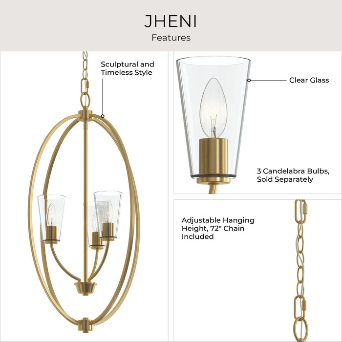 Progress Lighting - P500512-191 - Three Light Foyer Pendant - Jheni - Brushed Gold