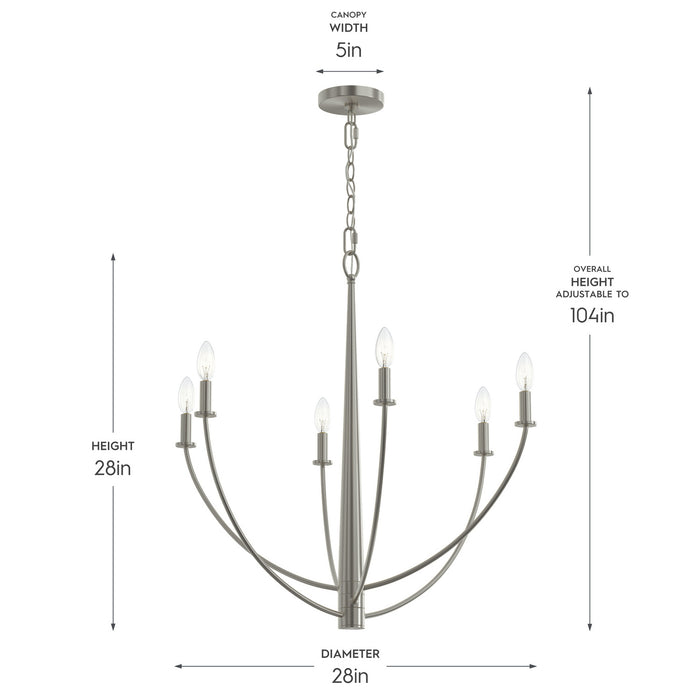Progress Lighting - P400459-009 - Six Light Chandelier - Jheni - Brushed Nickel