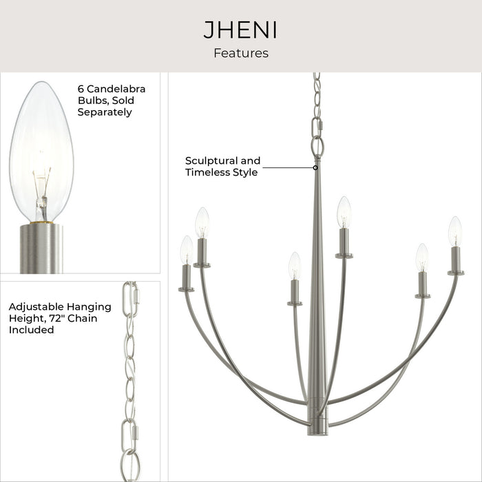 Progress Lighting - P400459-009 - Six Light Chandelier - Jheni - Brushed Nickel