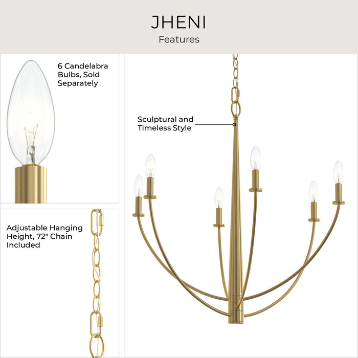 Progress Lighting - P400459-191 - Six Light Chandelier - Jheni - Brushed Gold