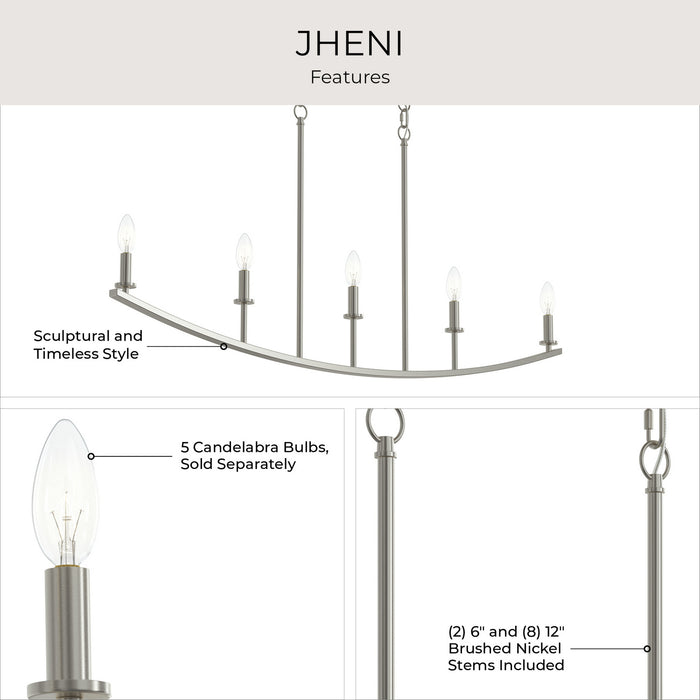 Progress Lighting - P400461-009 - Five Light Linear Chandelier - Jheni - Brushed Nickel