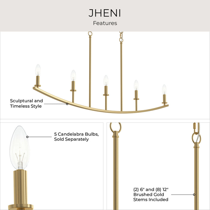 Progress Lighting - P400461-191 - Five Light Linear Chandelier - Jheni - Brushed Gold