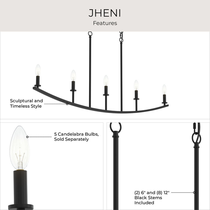Progress Lighting - P400461-31M - Five Light Linear Chandelier - Jheni - Matte Black