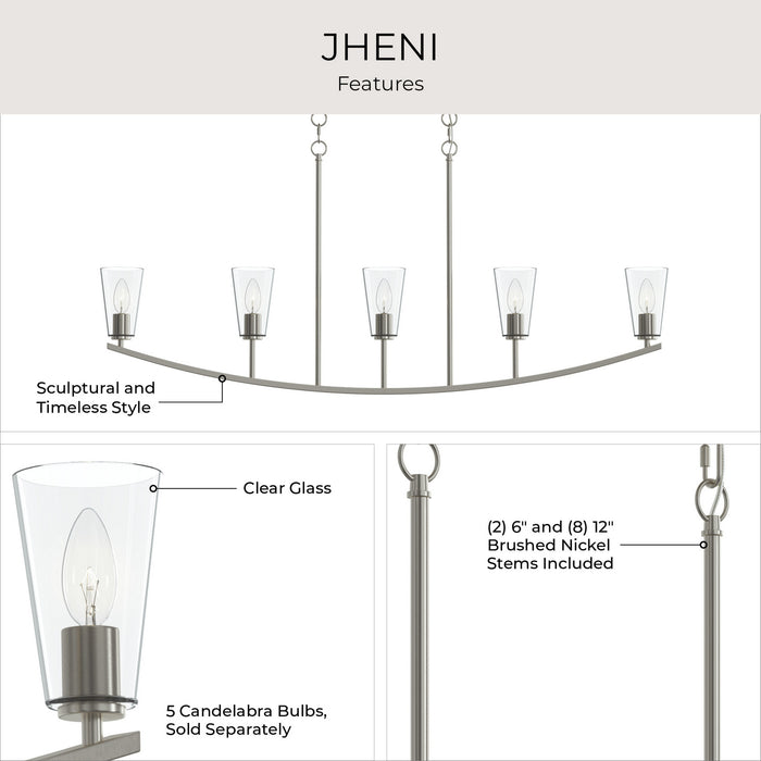Progress Lighting - P400456-009 - Five Light Linear Chandelier - Jheni - Brushed Nickel