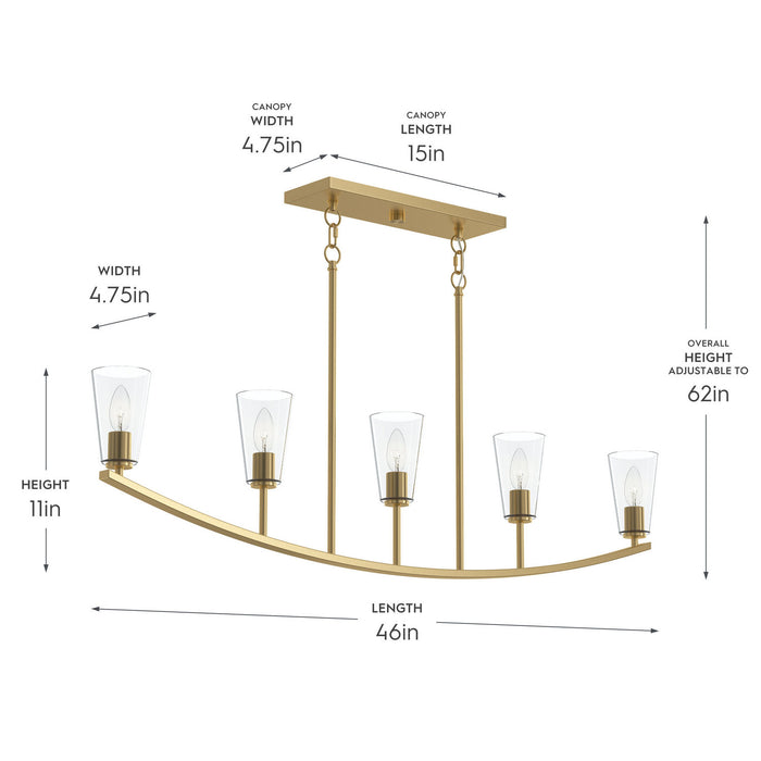 Progress Lighting - P400456-191 - Five Light Linear Chandelier - Jheni - Brushed Gold