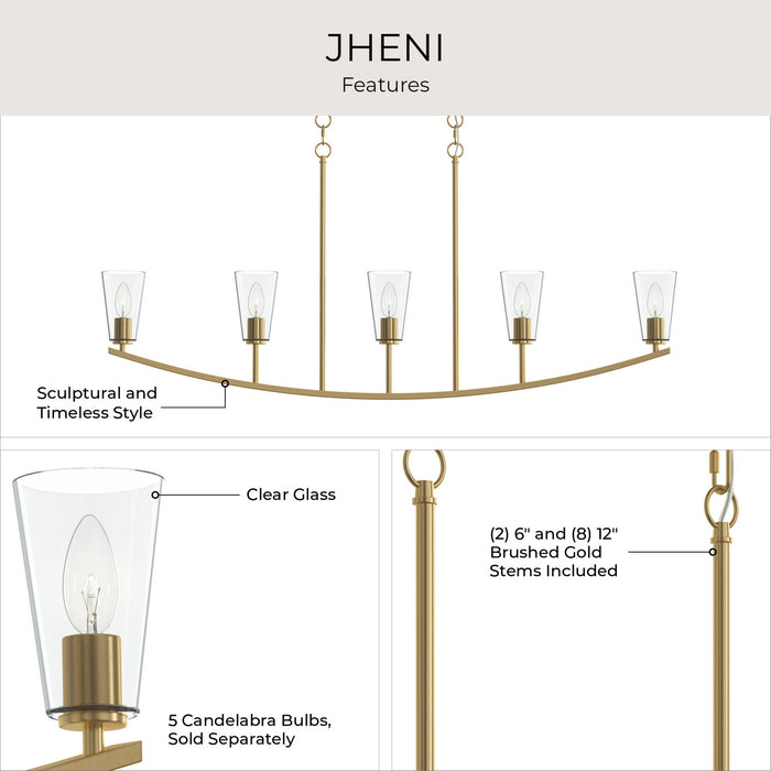 Progress Lighting - P400456-191 - Five Light Linear Chandelier - Jheni - Brushed Gold
