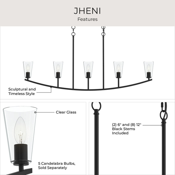 Progress Lighting - P400456-31M - Five Light Linear Chandelier - Jheni - Matte Black