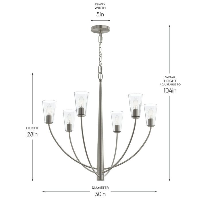 Progress Lighting - P400454-009 - Six Light Chandelier - Jheni - Brushed Nickel