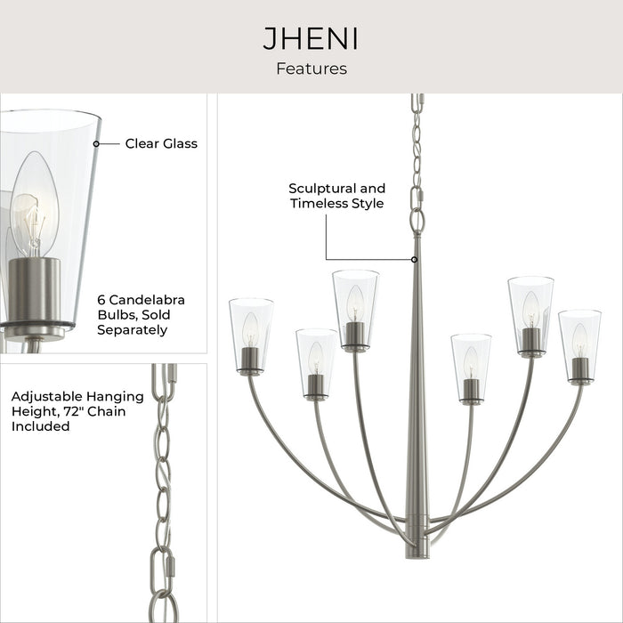 Progress Lighting - P400454-009 - Six Light Chandelier - Jheni - Brushed Nickel