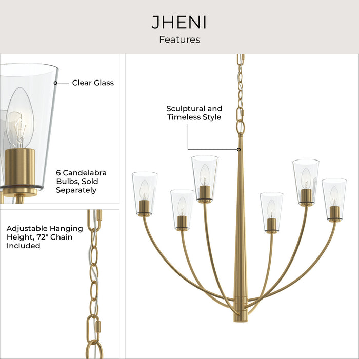Progress Lighting - P400454-191 - Six Light Chandelier - Jheni - Brushed Gold