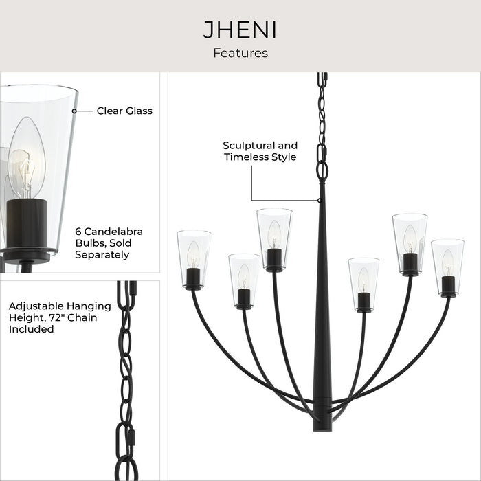 Progress Lighting - P400454-31M - Six Light Chandelier - Jheni - Matte Black