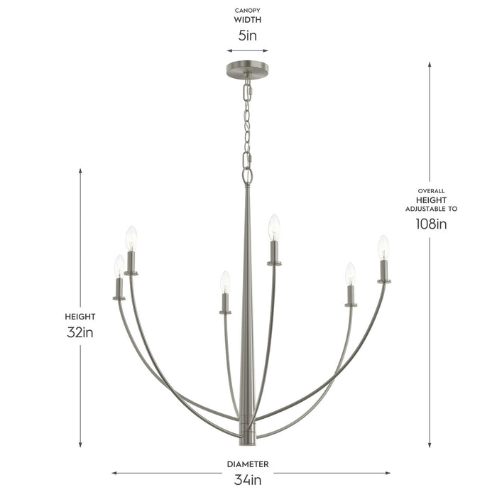 Progress Lighting - P400460-009 - Six Light Chandelier - Jheni - Brushed Nickel