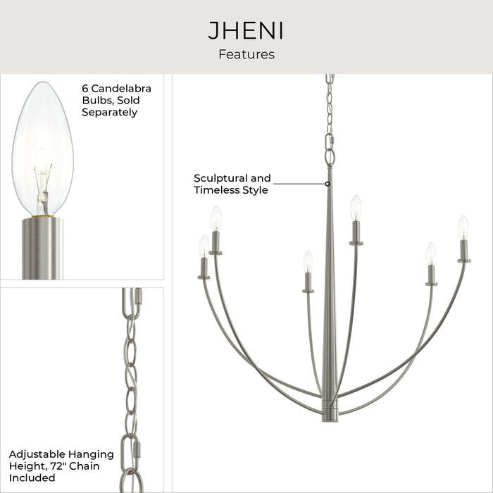 Progress Lighting - P400460-009 - Six Light Chandelier - Jheni - Brushed Nickel