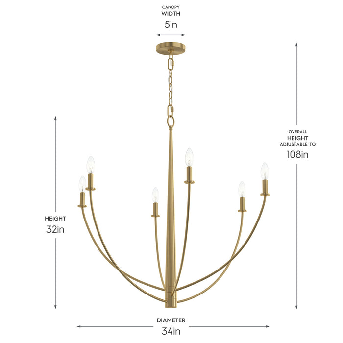 Progress Lighting - P400460-191 - Six Light Chandelier - Jheni - Brushed Gold