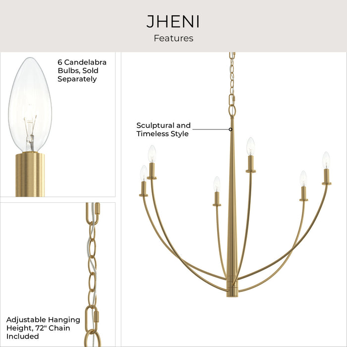 Progress Lighting - P400460-191 - Six Light Chandelier - Jheni - Brushed Gold