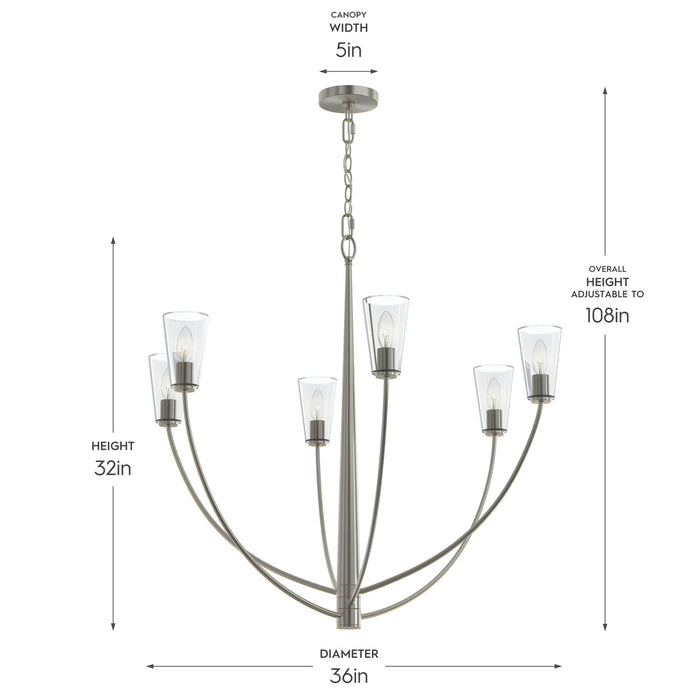 Progress Lighting - P400455-009 - Six Light Chandelier - Jheni - Brushed Nickel