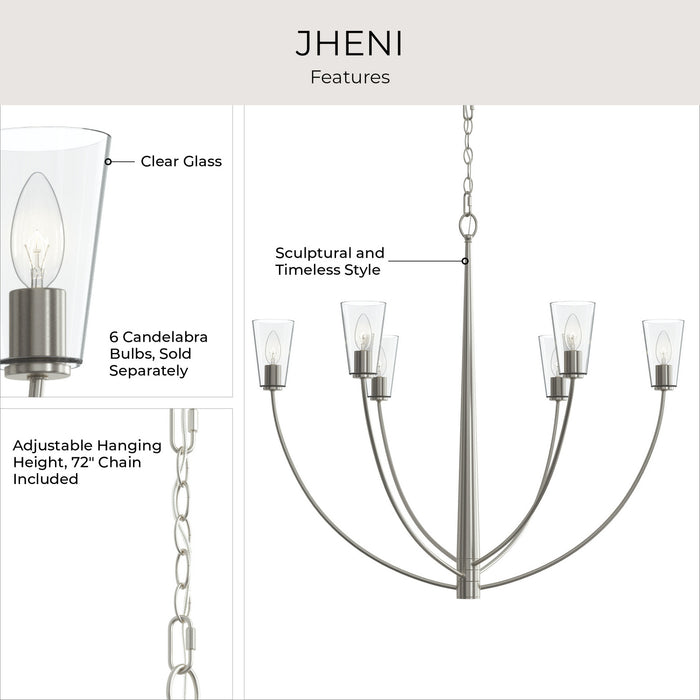 Progress Lighting - P400455-009 - Six Light Chandelier - Jheni - Brushed Nickel