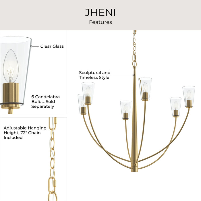 Progress Lighting - P400455-191 - Six Light Chandelier - Jheni - Brushed Gold