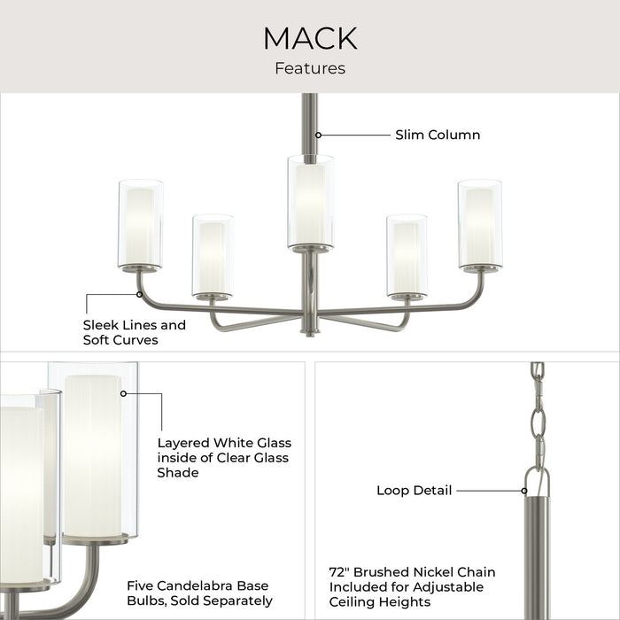 Progress Lighting - P400475-009 - Five Light Chandelier - Mack - Brushed Nickel